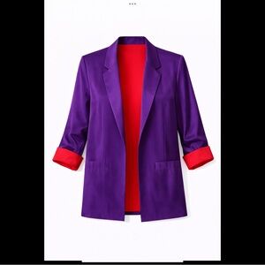 Vibrant Silk Purple Blazer with Red Highlights
